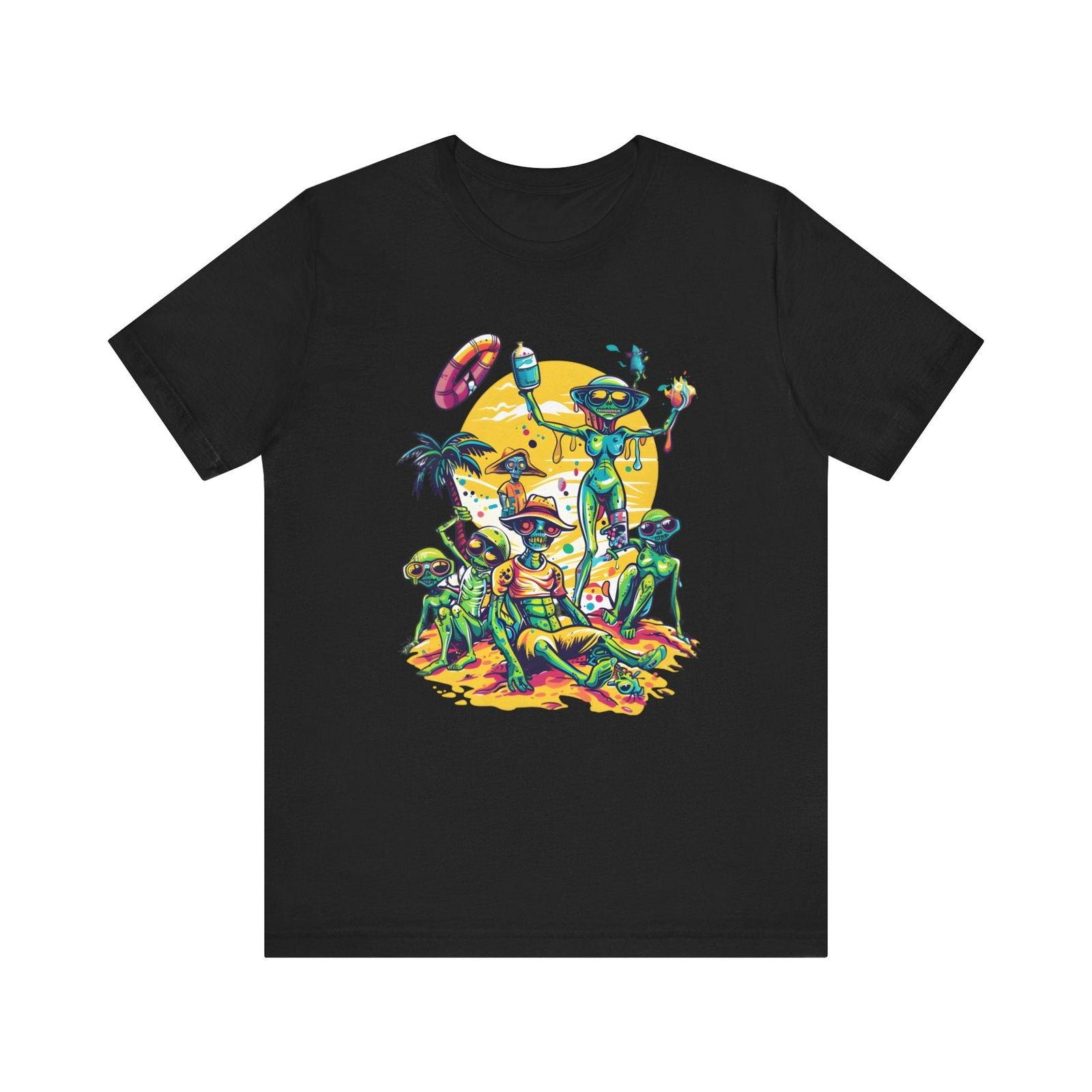 Alien Beach Party T Shirt | Black Twill Tees